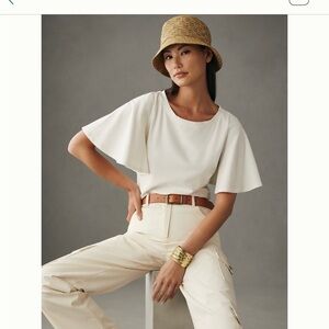Anthropologie White Flutter Sleeve Shirt